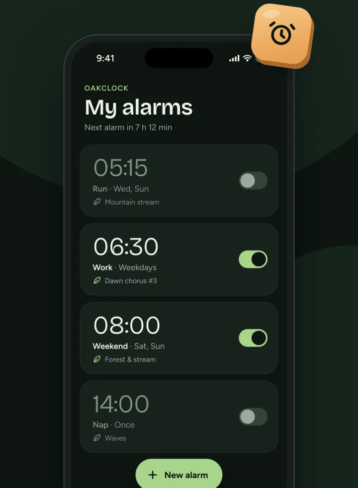 The OakClock alarm list